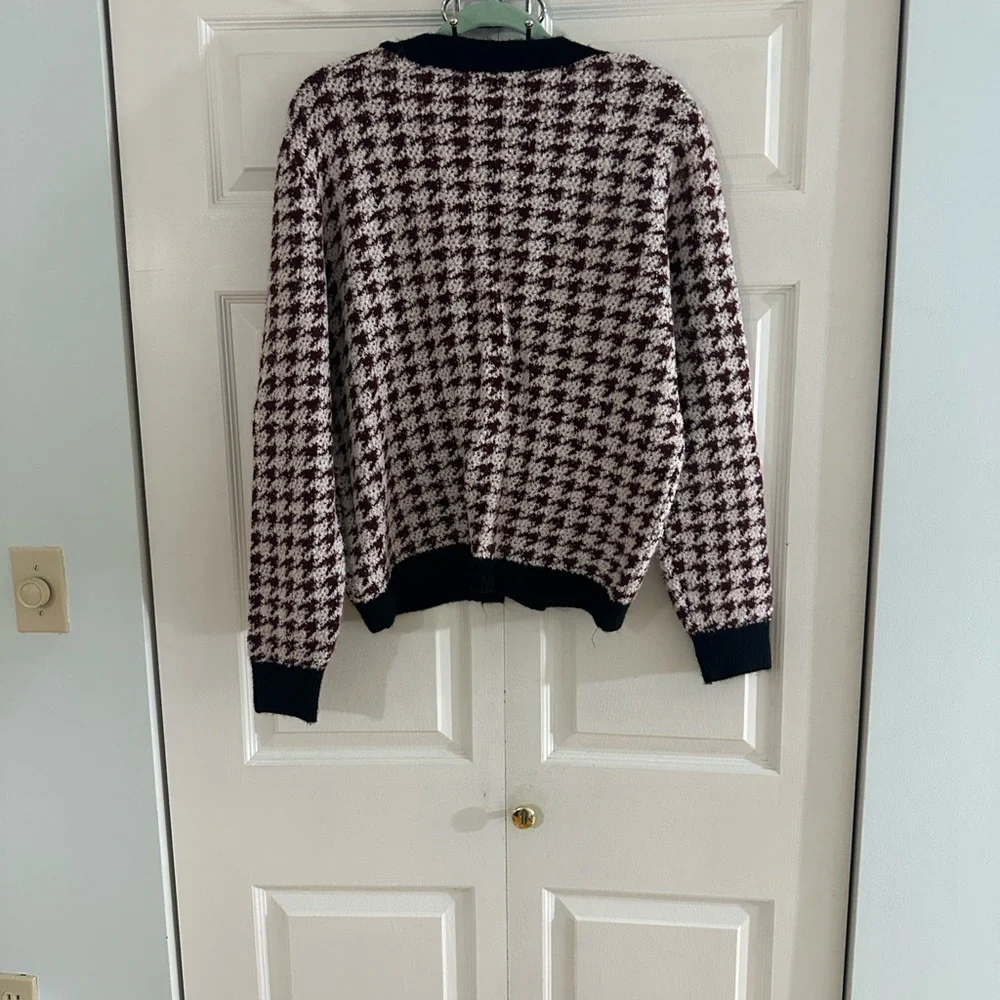 Anthro Maeve Houndstooth Cardigan with Gold buttons - Picture 3 of 6